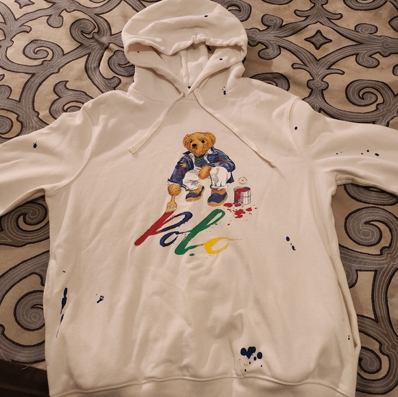 $228 Polo Ralph Lauren Mens Polo Bear Paint Splatter Pullover Hoodie Sz. M NWT! - Picture 2 of 12